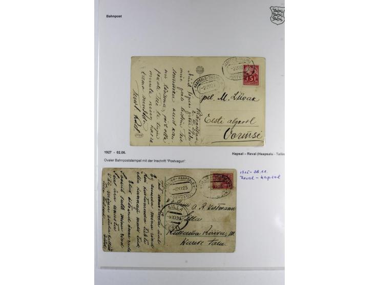 BAHNPOST: 1920/40, 35 Briefe und Karten mit verschiedenen Streckenstempeln, dabei auch "PERNAU-LELLE" als runder Normstempel 