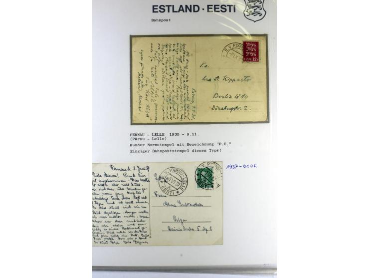 BAHNPOST: 1920/40, 35 Briefe und Karten mit verschiedenen Streckenstempeln, dabei auch "PERNAU-LELLE" als runder Normstempel 