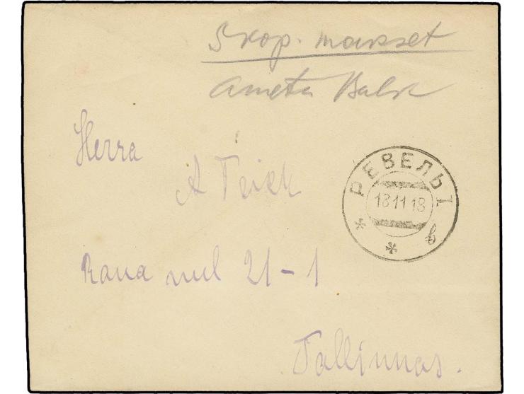 1918, Reval (Tallinn), "5 k. makstud ametnik" mit Unterschrift und nebengesetztem Stempel "РЕВАЛЬ 18 11 18" auf Ortsbrief, gu