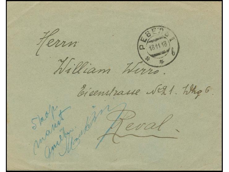 1918, Reval (Tallinn), "5 k. makstud ametnik" mit Unterschrift und nebengesetztem Stempel "РЕВАЛЬ 18 11 18" auf Ortsbrief, gu