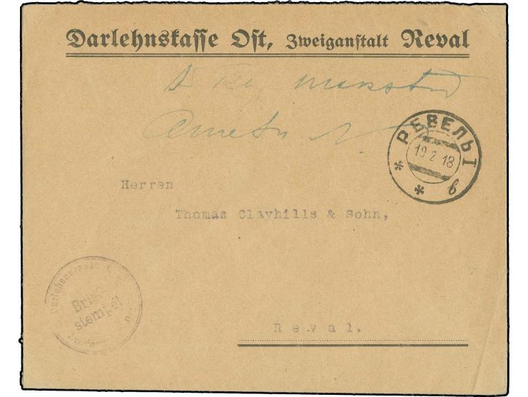 1918, Reval (Tallinn), "5 k. makstud ametnik" mit Unterschrift und nebengesetztem Stempel "РЕВАЛЬ 19 2 18" auf Vordruck-Ortsb