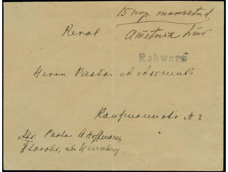 1918, Wesenberg (Rakvere), "15 k. makstud ametnik" mit Unterschrift und nebengesetztem L1 "Rakwere" auf Brief, einmal senkrec