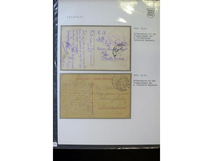 FELDPOST IM ESTNISCHEN FREIHEITSKRIEG: 1919, 12 Briefe und Karten mit verschiedenen Truppenstempeln, dabei eine frankierte Ka