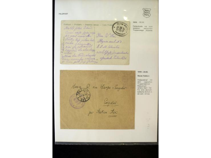 FELDPOST IM ESTNISCHEN FREIHEITSKRIEG: 1919, 12 Briefe und Karten mit verschiedenen Truppenstempeln, dabei eine frankierte Ka