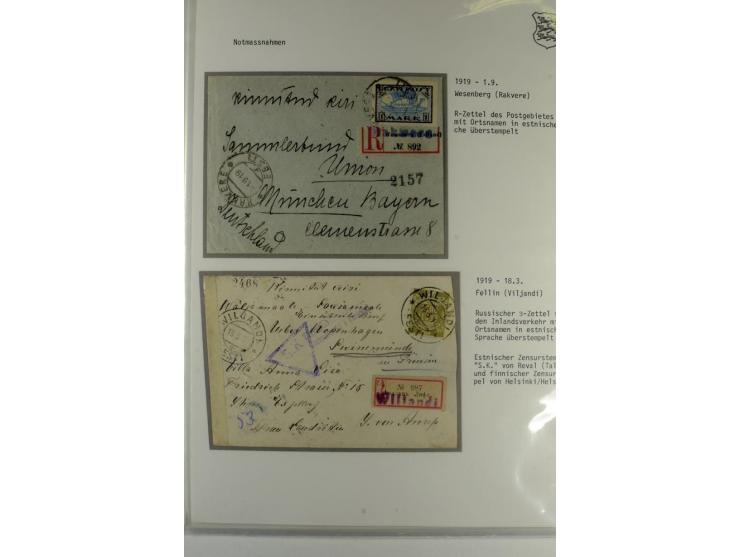 NOTMASSNAHMEN: 1919/20, 8 frankierte Briefe, dabei russischer R-Zettel für Auslandssendungen mit handschriftlichem Zusatz, ru