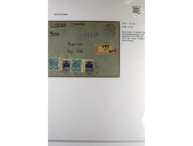 NOTMASSNAHMEN: 1919/20, 8 frankierte Briefe, dabei russischer R-Zettel für Auslandssendungen mit handschriftlichem Zusatz, ru