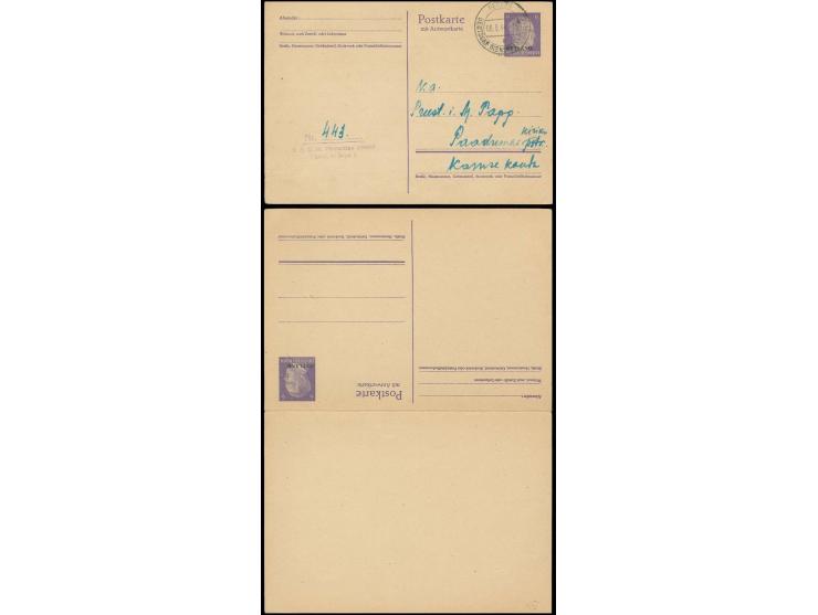 Ganzsachenkarte Hitler 6 Pfg. mit privatem Aufdruck "OSTLAND" in abweichender Type, ab "PERNAU 6.6.44", dazu die gleiche Ganz