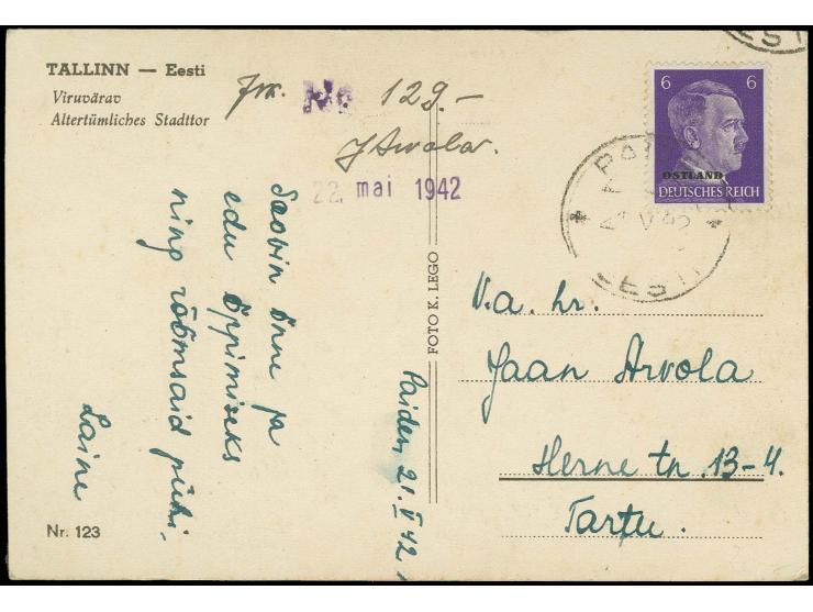 ESTNISCHE ZENSUREN: Weissenstein, Hitler 6 Pfg. mit Stempel "PAIDE 21 V.42" auf Ansichtskarte nach Tallinn mit abweichendem Z