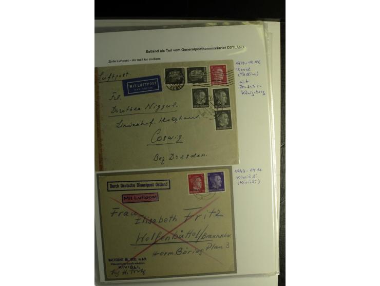 ESTLAND ALS TEIL VOM GENERALPOSTKOMMISSARIAT OSTLAND: 1941/44, über 40 Briefe dabei R-Briefe, Wertbriefe, Luftpostbriefe, Zen