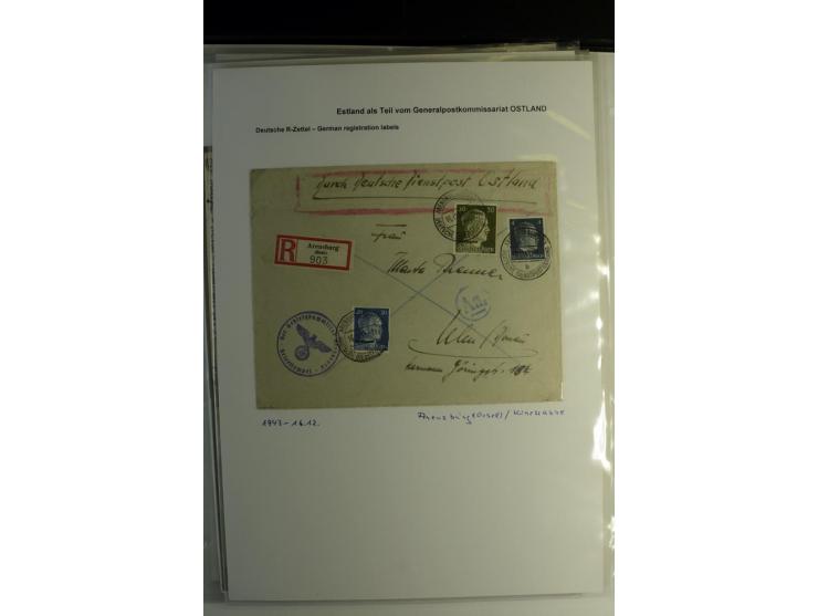 R-ZETTEL IM DEUTSCHEN MUSTER: 1942/44, Deutsche Dienstpost, Arensburg bis Werro, Sammlung von 38 Briefen, dabei auch Aushilfs
