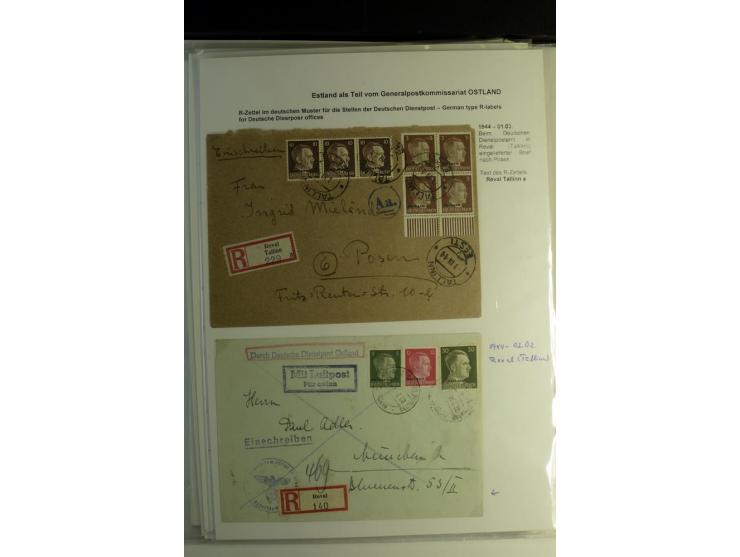 R-ZETTEL IM DEUTSCHEN MUSTER: 1942/44, Deutsche Dienstpost, Arensburg bis Werro, Sammlung von 38 Briefen, dabei auch Aushilfs
