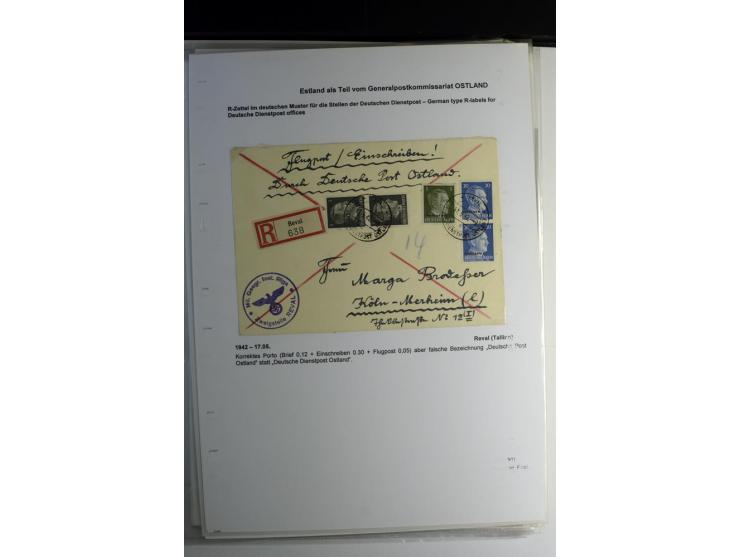 R-ZETTEL IM DEUTSCHEN MUSTER: 1942/44, Deutsche Dienstpost, Arensburg bis Werro, Sammlung von 38 Briefen, dabei auch Aushilfs