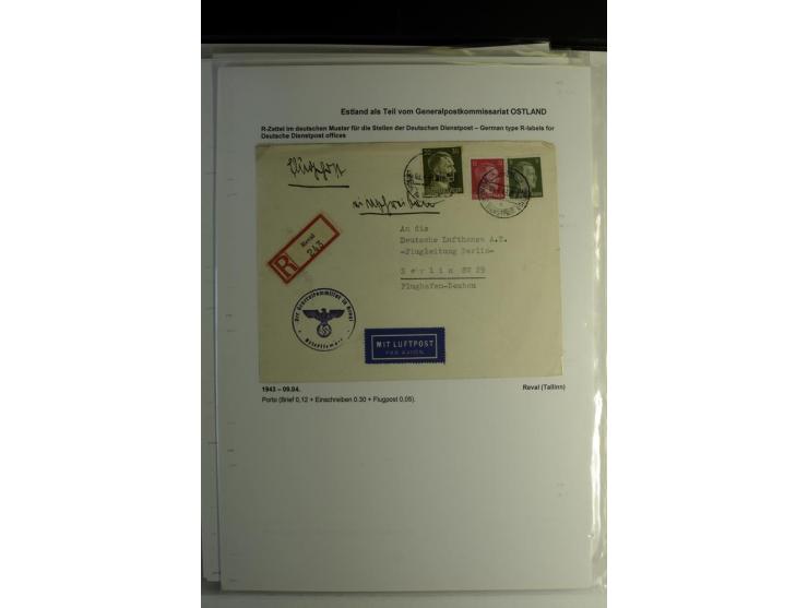R-ZETTEL IM DEUTSCHEN MUSTER: 1942/44, Deutsche Dienstpost, Arensburg bis Werro, Sammlung von 38 Briefen, dabei auch Aushilfs