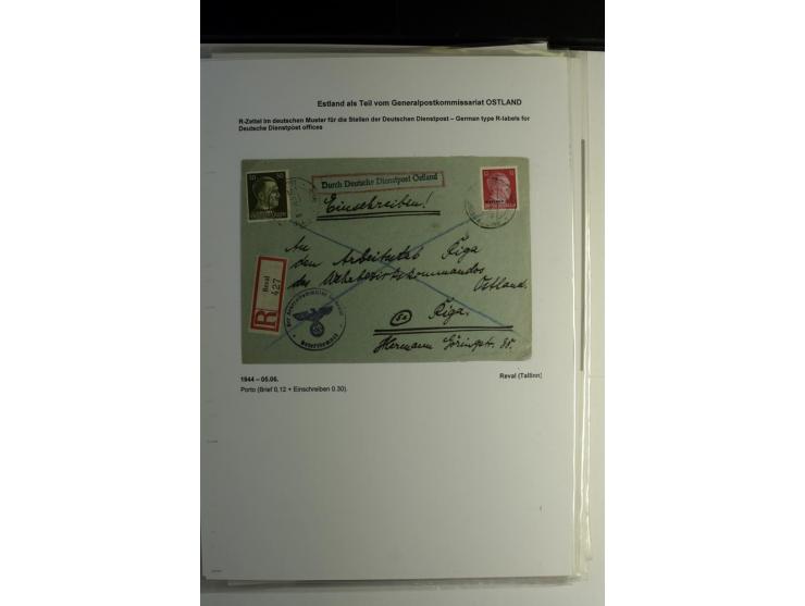 R-ZETTEL IM DEUTSCHEN MUSTER: 1942/44, Deutsche Dienstpost, Arensburg bis Werro, Sammlung von 38 Briefen, dabei auch Aushilfs