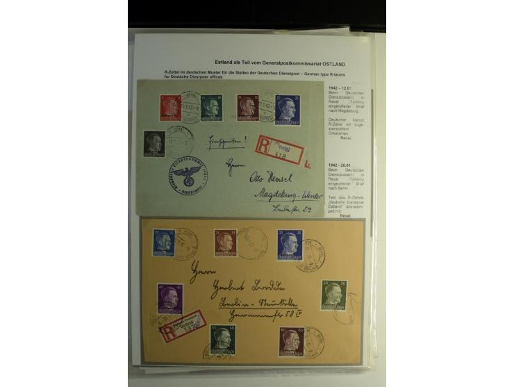 R-ZETTEL IM DEUTSCHEN MUSTER: 1942/44, Deutsche Dienstpost, Arensburg bis Werro, Sammlung von 38 Briefen, dabei auch Aushilfs