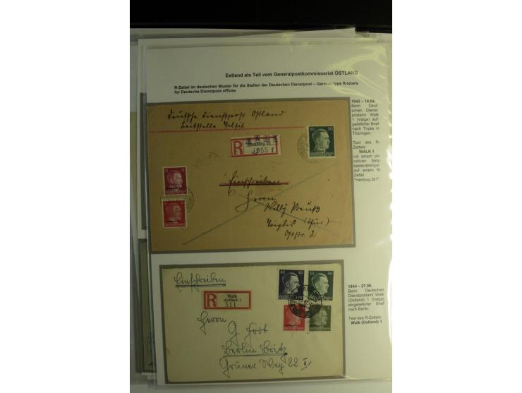 R-ZETTEL IM DEUTSCHEN MUSTER: 1942/44, Deutsche Dienstpost, Arensburg bis Werro, Sammlung von 38 Briefen, dabei auch Aushilfs