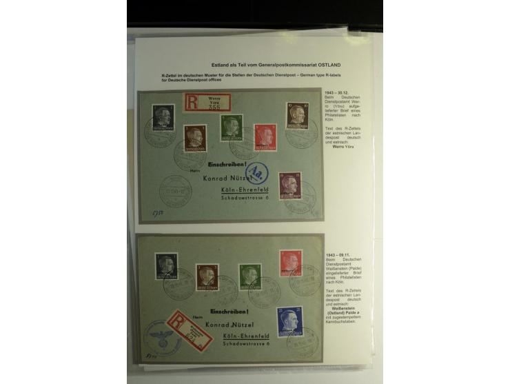 R-ZETTEL IM DEUTSCHEN MUSTER: 1942/44, Deutsche Dienstpost, Arensburg bis Werro, Sammlung von 38 Briefen, dabei auch Aushilfs