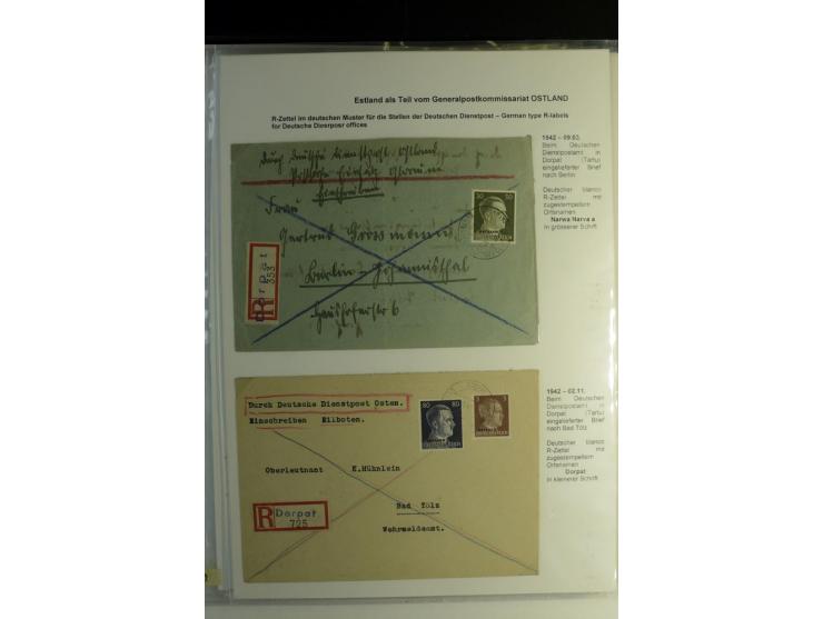 R-ZETTEL IM DEUTSCHEN MUSTER: 1942/44, Deutsche Dienstpost, Arensburg bis Werro, Sammlung von 38 Briefen, dabei auch Aushilfs
