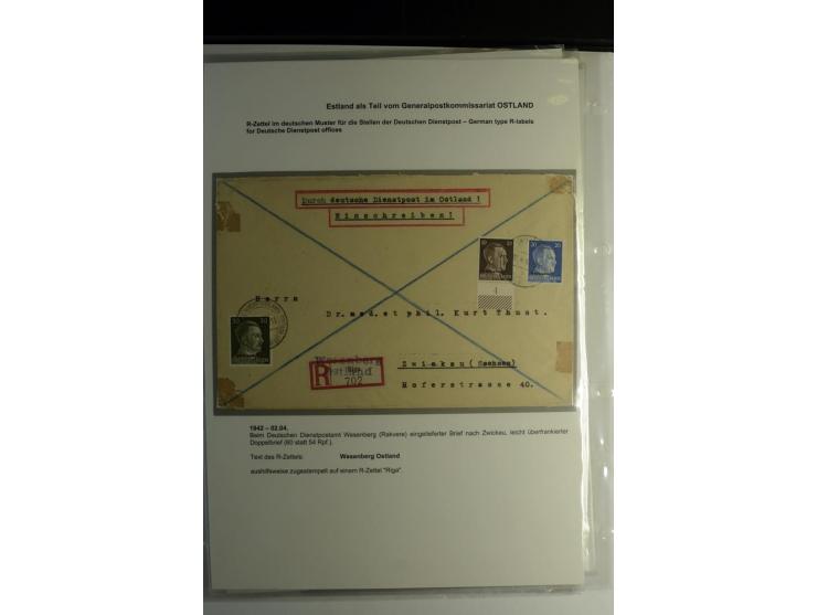 R-ZETTEL IM DEUTSCHEN MUSTER: 1942/44, Deutsche Dienstpost, Arensburg bis Werro, Sammlung von 38 Briefen, dabei auch Aushilfs