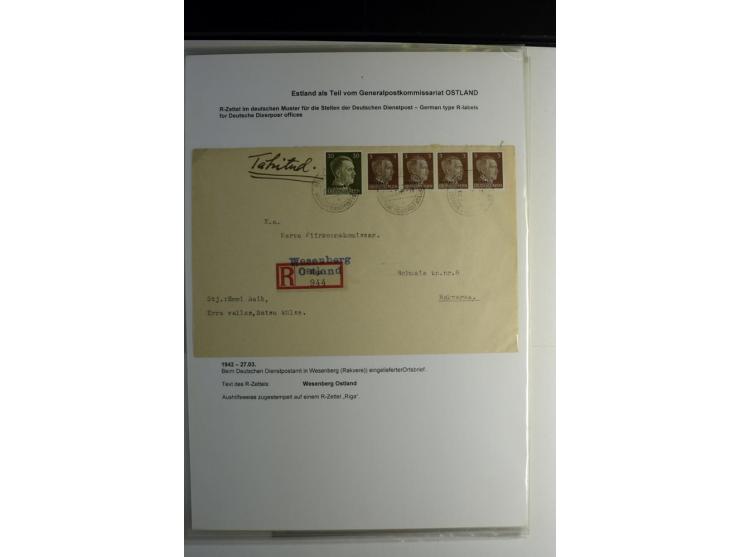 R-ZETTEL IM DEUTSCHEN MUSTER: 1942/44, Deutsche Dienstpost, Arensburg bis Werro, Sammlung von 38 Briefen, dabei auch Aushilfs