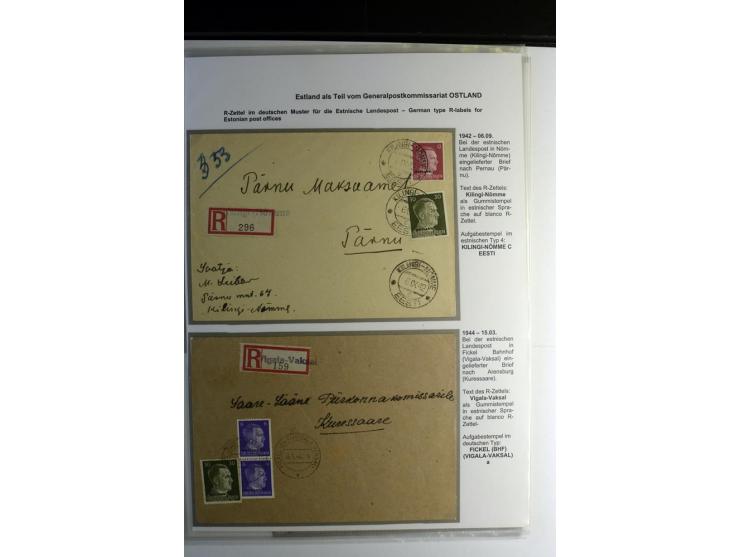 R-ZETTEL IM DEUTSCHEN MUSTER: 1942/44, Deutsche Dienstpost, Arensburg bis Werro, Sammlung von 38 Briefen, dabei auch Aushilfs