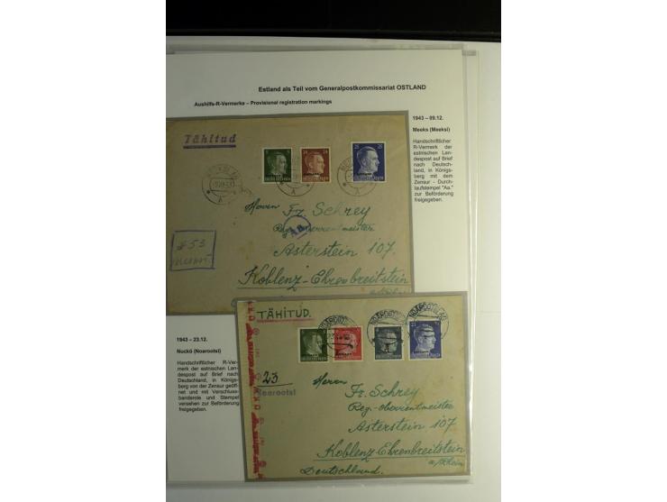 R-ZETTEL IM DEUTSCHEN MUSTER: 1942/44, Deutsche Dienstpost, Arensburg bis Werro, Sammlung von 38 Briefen, dabei auch Aushilfs