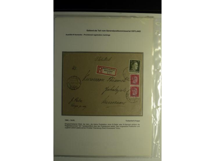R-ZETTEL IM DEUTSCHEN MUSTER: 1942/44, Deutsche Dienstpost, Arensburg bis Werro, Sammlung von 38 Briefen, dabei auch Aushilfs