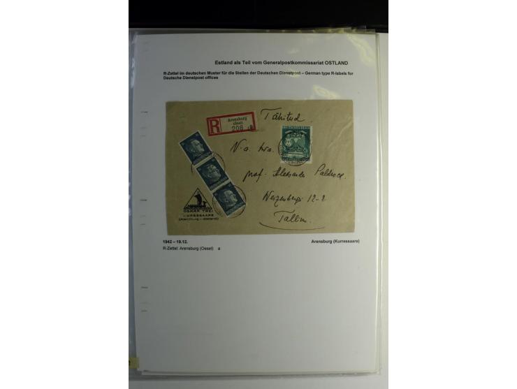 R-ZETTEL IM DEUTSCHEN MUSTER: 1942/44, Deutsche Dienstpost, Arensburg bis Werro, Sammlung von 38 Briefen, dabei auch Aushilfs