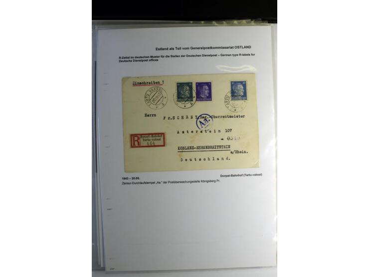 R-ZETTEL IM DEUTSCHEN MUSTER: 1942/44, Deutsche Dienstpost, Arensburg bis Werro, Sammlung von 38 Briefen, dabei auch Aushilfs