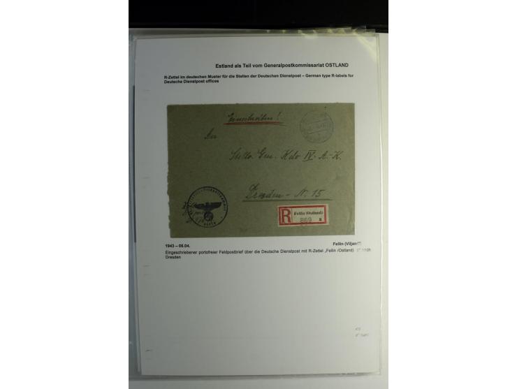 R-ZETTEL IM DEUTSCHEN MUSTER: 1942/44, Deutsche Dienstpost, Arensburg bis Werro, Sammlung von 38 Briefen, dabei auch Aushilfs