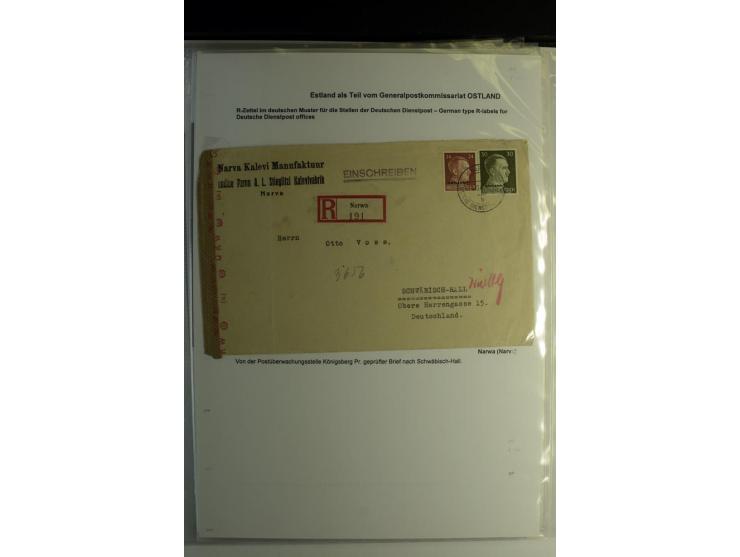 R-ZETTEL IM DEUTSCHEN MUSTER: 1942/44, Deutsche Dienstpost, Arensburg bis Werro, Sammlung von 38 Briefen, dabei auch Aushilfs