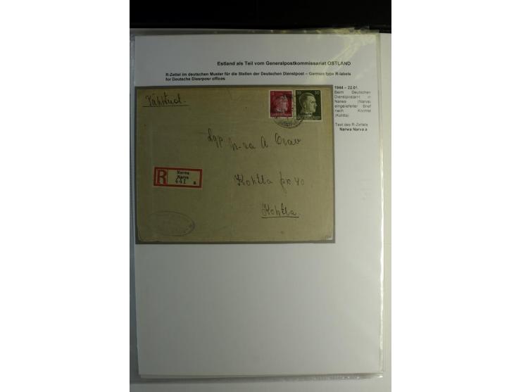 R-ZETTEL IM DEUTSCHEN MUSTER: 1942/44, Deutsche Dienstpost, Arensburg bis Werro, Sammlung von 38 Briefen, dabei auch Aushilfs
