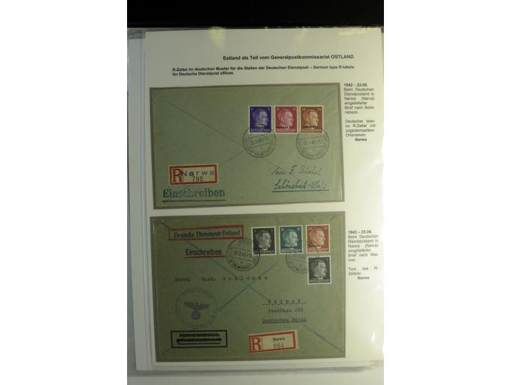 R-ZETTEL IM DEUTSCHEN MUSTER: 1942/44, Deutsche Dienstpost, Arensburg bis Werro, Sammlung von 38 Briefen, dabei auch Aushilfs