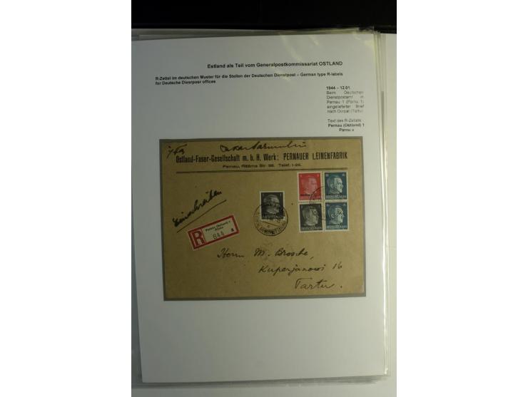 R-ZETTEL IM DEUTSCHEN MUSTER: 1942/44, Deutsche Dienstpost, Arensburg bis Werro, Sammlung von 38 Briefen, dabei auch Aushilfs