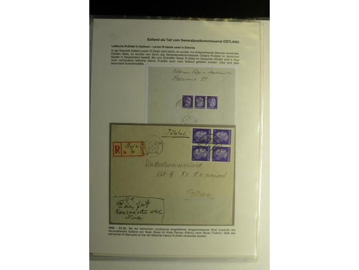 R-ZETTEL IM DEUTSCHEN MUSTER: 1943/44, Estnische Landespost, Abja bis Taebla, Sammlung von 29 Briefen, dabei ein lettischer R