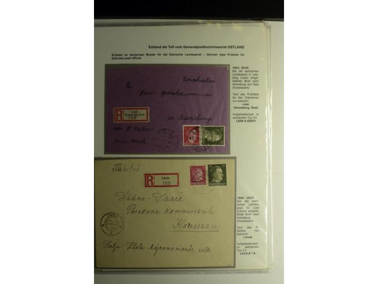 R-ZETTEL IM DEUTSCHEN MUSTER: 1943/44, Estnische Landespost, Abja bis Taebla, Sammlung von 29 Briefen, dabei ein lettischer R