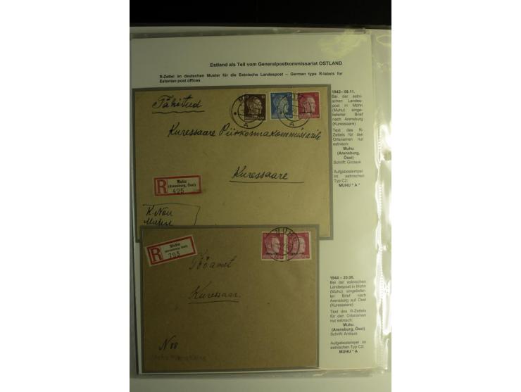 R-ZETTEL IM DEUTSCHEN MUSTER: 1943/44, Estnische Landespost, Abja bis Taebla, Sammlung von 29 Briefen, dabei ein lettischer R