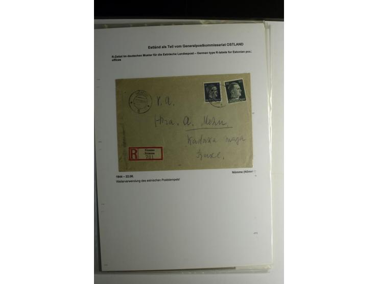 R-ZETTEL IM DEUTSCHEN MUSTER: 1943/44, Estnische Landespost, Abja bis Taebla, Sammlung von 29 Briefen, dabei ein lettischer R