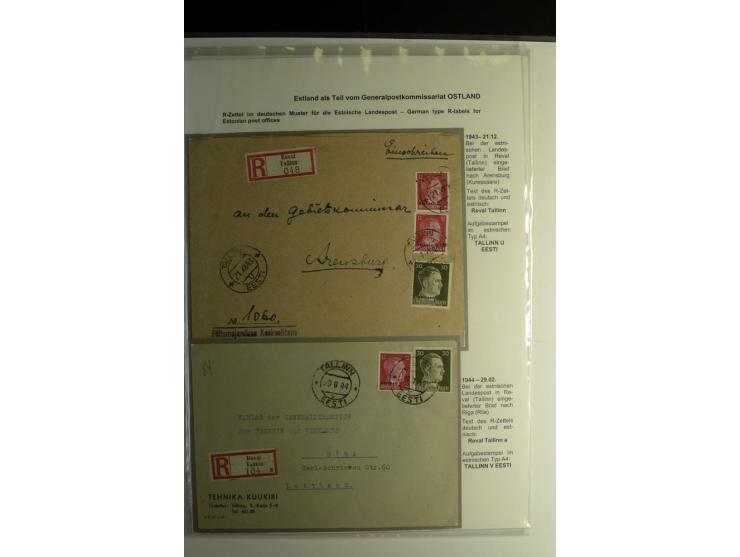 R-ZETTEL IM DEUTSCHEN MUSTER: 1943/44, Estnische Landespost, Abja bis Taebla, Sammlung von 29 Briefen, dabei ein lettischer R
