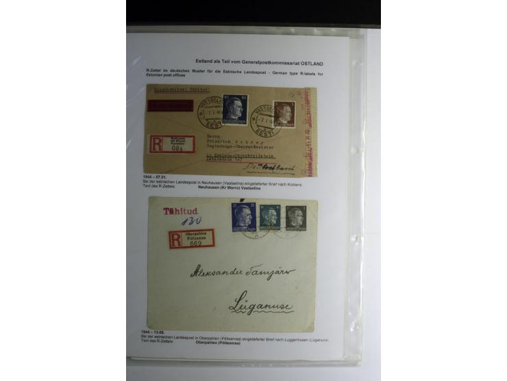 R-ZETTEL IM DEUTSCHEN MUSTER: 1943/44, Estnische Landespost, Abja bis Taebla, Sammlung von 29 Briefen, dabei ein lettischer R