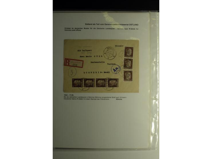 R-ZETTEL IM DEUTSCHEN MUSTER: 1943/44, Estnische Landespost, Abja bis Taebla, Sammlung von 29 Briefen, dabei ein lettischer R