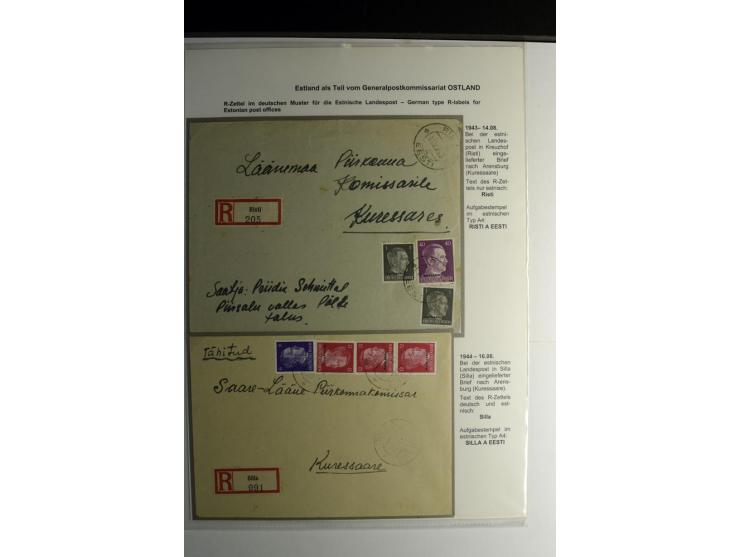 R-ZETTEL IM DEUTSCHEN MUSTER: 1943/44, Estnische Landespost, Abja bis Taebla, Sammlung von 29 Briefen, dabei ein lettischer R