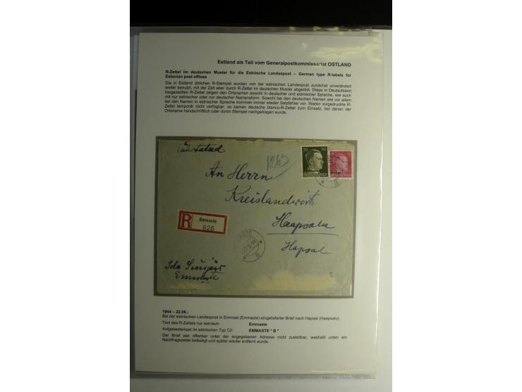 R-ZETTEL IM DEUTSCHEN MUSTER: 1943/44, Estnische Landespost, Abja bis Taebla, Sammlung von 29 Briefen, dabei ein lettischer R
