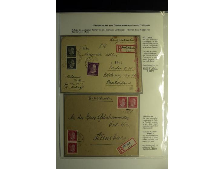 R-ZETTEL IM DEUTSCHEN MUSTER: 1943/44, Estnische Landespost, Abja bis Taebla, Sammlung von 29 Briefen, dabei ein lettischer R