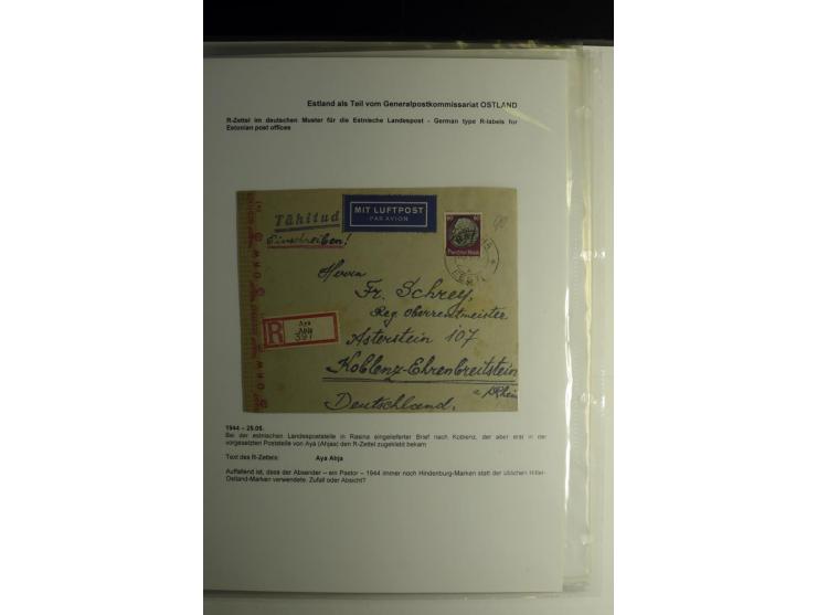 R-ZETTEL IM DEUTSCHEN MUSTER: 1943/44, Estnische Landespost, Abja bis Taebla, Sammlung von 29 Briefen, dabei ein lettischer R