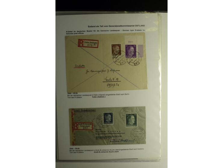 R-ZETTEL IM DEUTSCHEN MUSTER: 1943/44, Estnische Landespost, Abja bis Taebla, Sammlung von 29 Briefen, dabei ein lettischer R