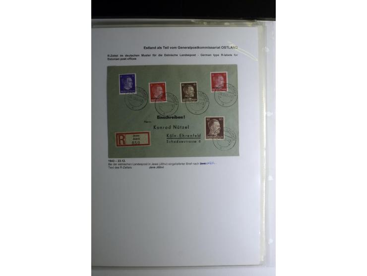 R-ZETTEL IM DEUTSCHEN MUSTER: 1943/44, Estnische Landespost, Abja bis Taebla, Sammlung von 29 Briefen, dabei ein lettischer R