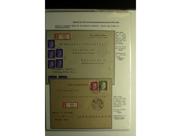 R-ZETTEL IM DEUTSCHEN MUSTER: 1943/44, Estnische Landespost, Abja bis Taebla, Sammlung von 29 Briefen, dabei ein lettischer R