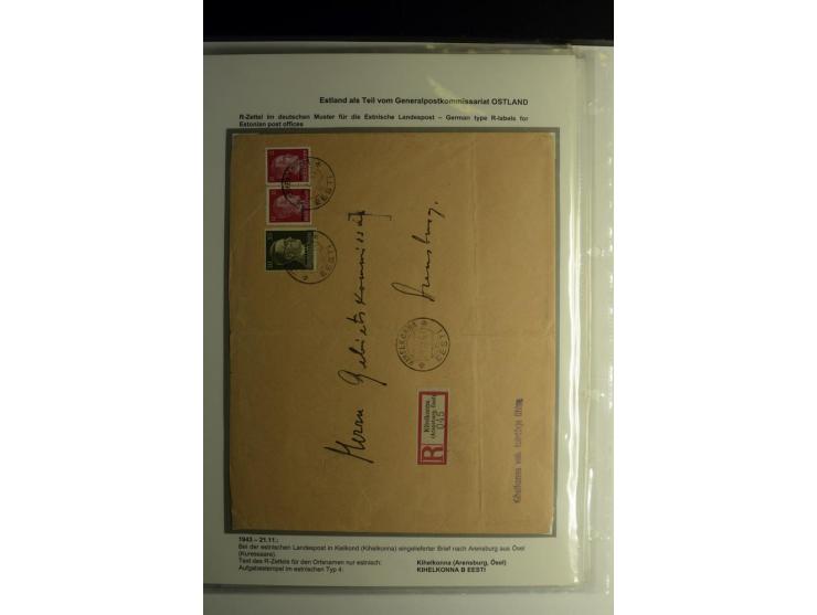 R-ZETTEL IM DEUTSCHEN MUSTER: 1943/44, Estnische Landespost, Abja bis Taebla, Sammlung von 29 Briefen, dabei ein lettischer R