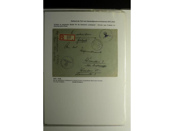 R-ZETTEL IM DEUTSCHEN MUSTER: 1943/44, Estnische Landespost, Abja bis Taebla, Sammlung von 29 Briefen, dabei ein lettischer R